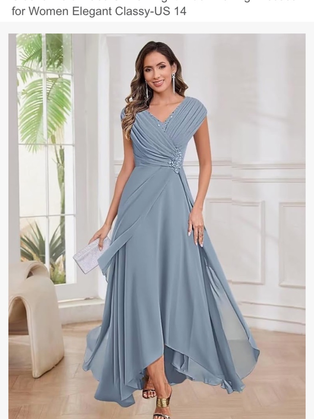Elegant Light Blue V-Neck Chiffon Evening Dress for Women